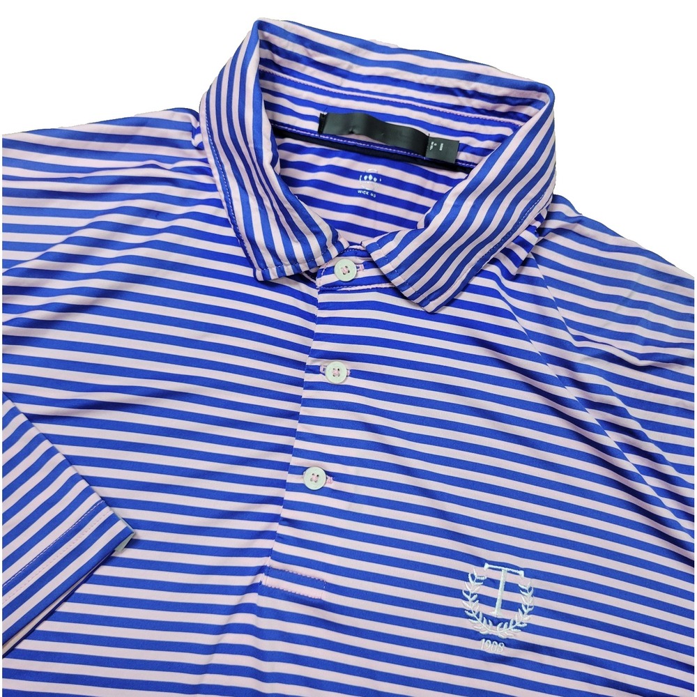 RLX Ralph Lauren Mens Large Blue Pink Striped Performance Stretch Golf Polo‎